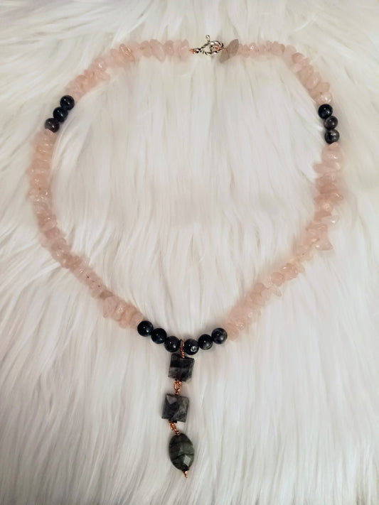 Rose Quartz with Labradorite choker necklace