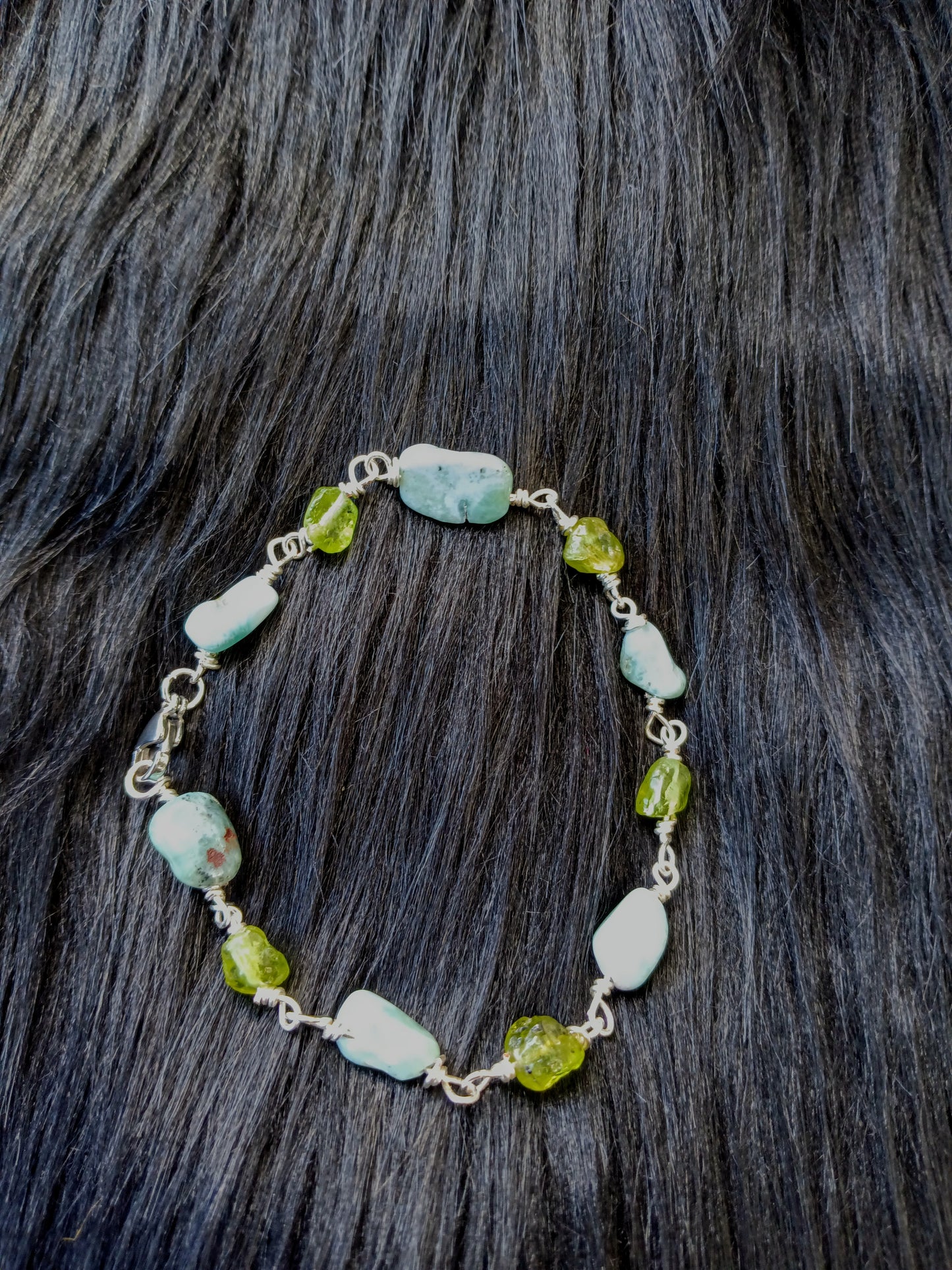 Larimar and Peridot Bracelet