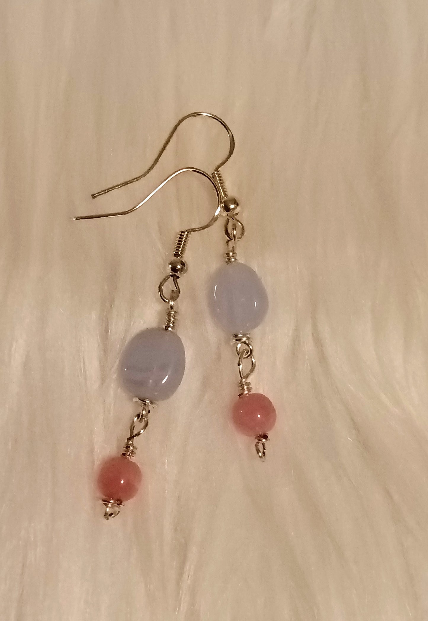 Blue Lace Agate with Pink Aventurine Earrings