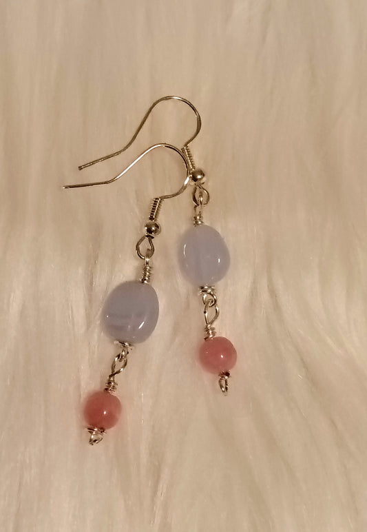 Blue Lace Agate with Pink Aventurine Earrings